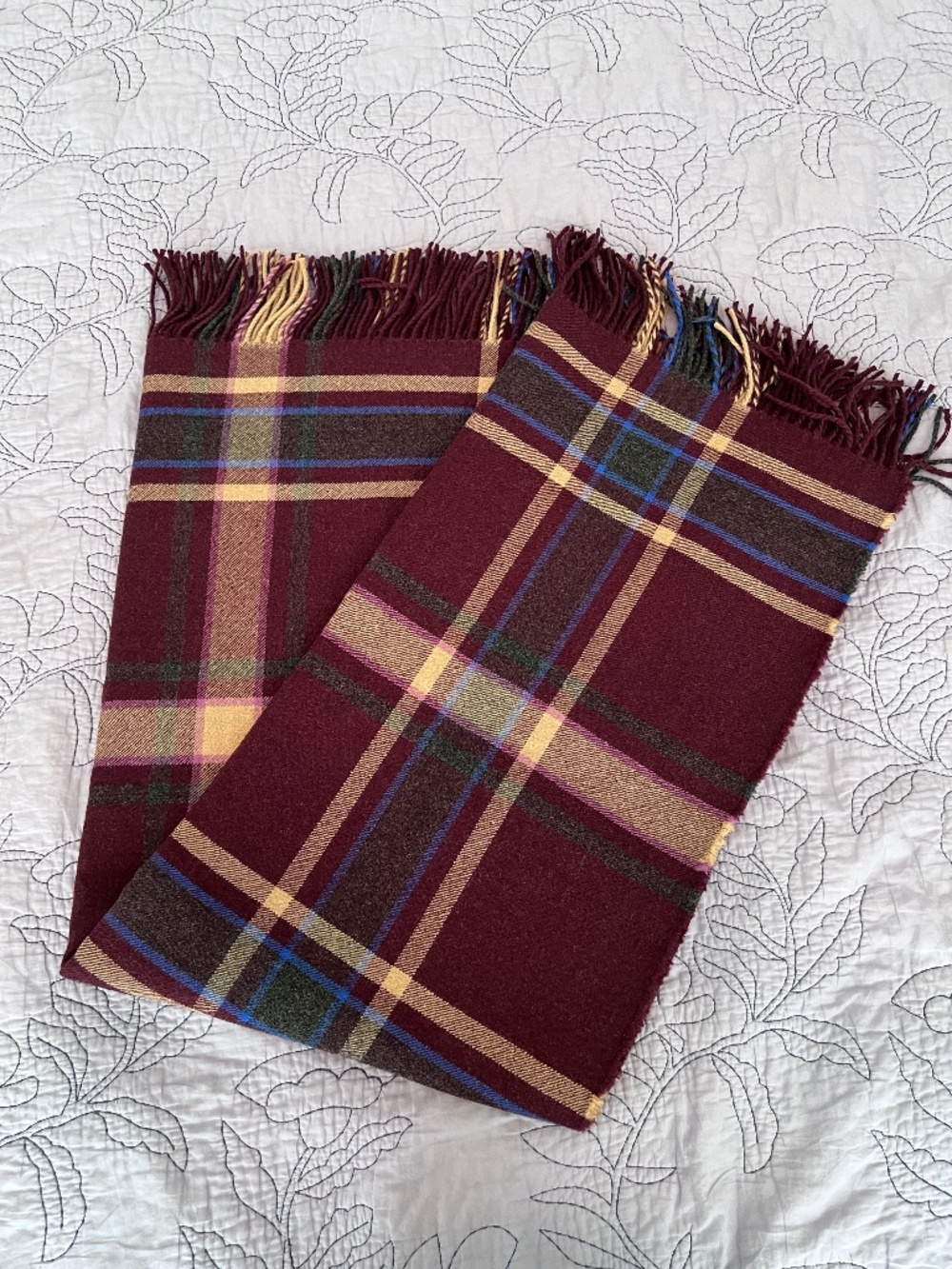 ETRO $900 Bordeaux Plaid Fringe Throw Blanket 140x180cm NWT